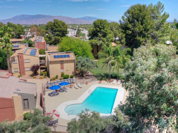 Aerial View Of Pool & Pool Patio at Copper Creek in Tucson, AZ